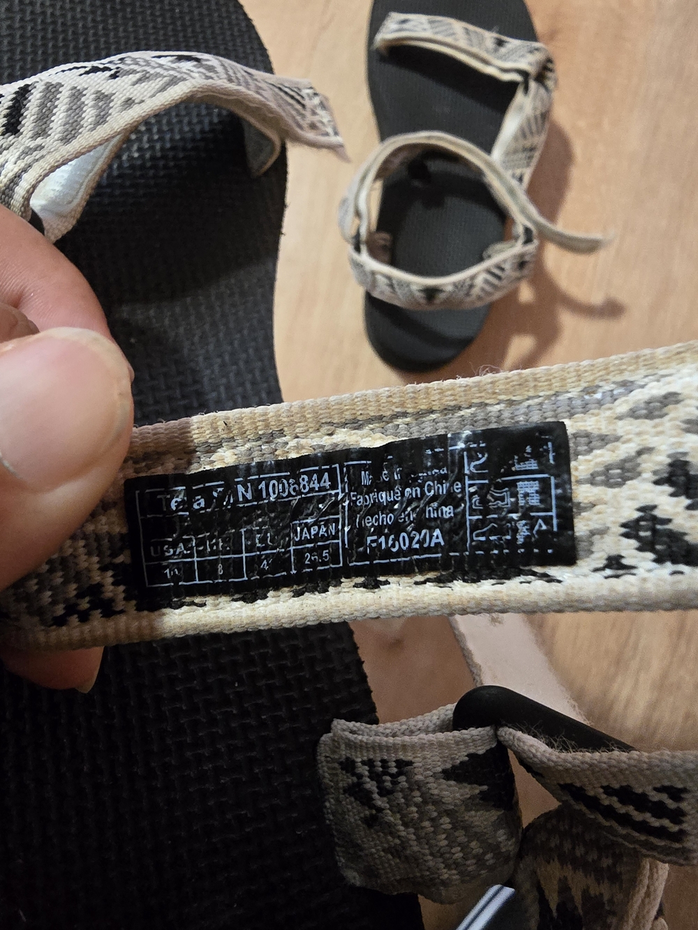 Teva Black Sandals with Cream Patterned Straps - Picture 7 of 8